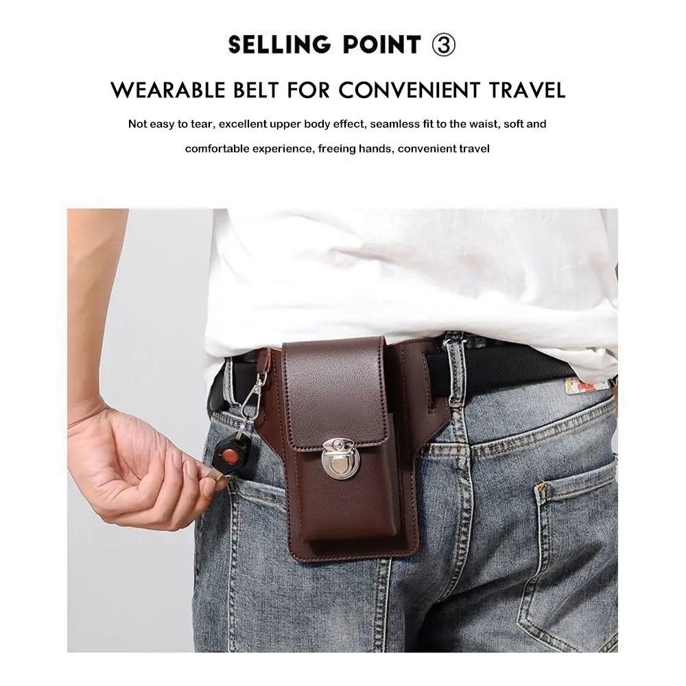 Tas Pinggang Sabuk Multifungsi Baru Tas Kartu Warna Solid Portabel Tas Ponsel Kasual Travel Tas Kulit Antik Tas Olahraga Luar Ruangan