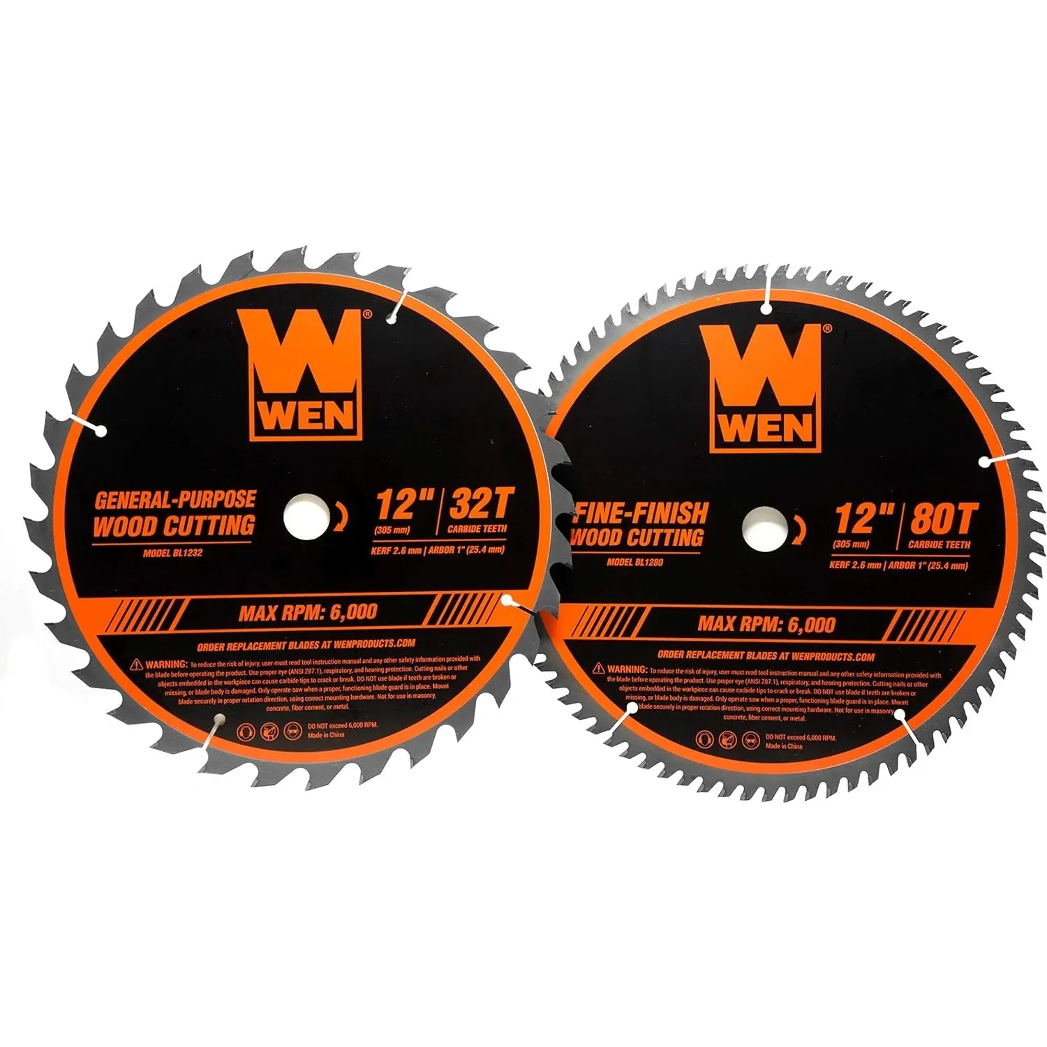 BL1232-2 12-In 32-Tooth and 80-Tooth Carbide-Tipped Professional Woodworking Saw Blade Set, Two Pack