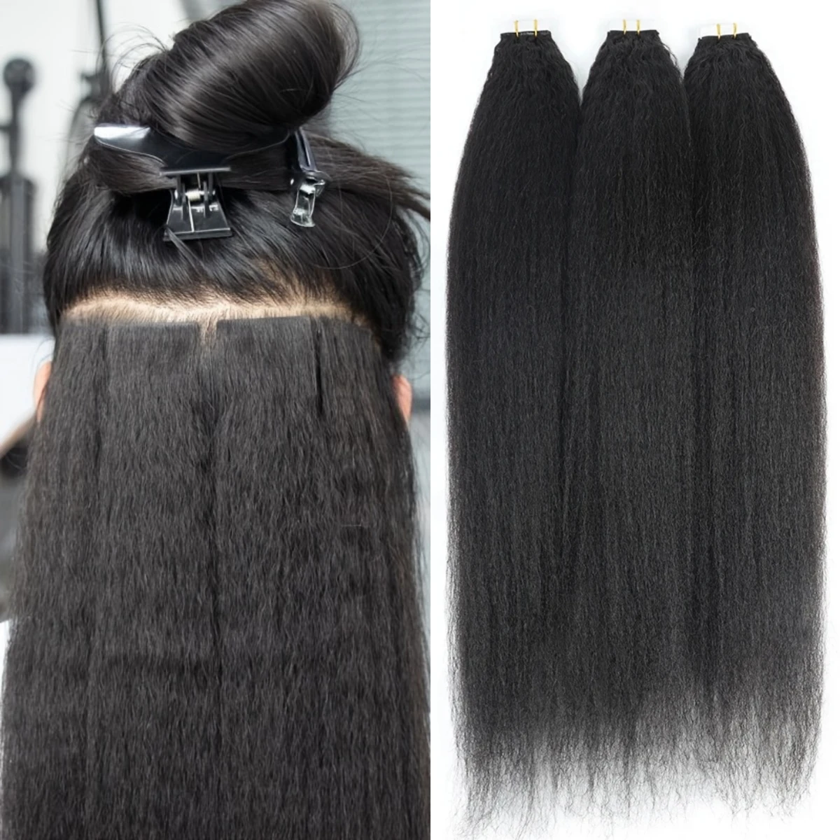 

Кудрявая прямая лента для наращивания, бразильский клей для волос, бесшовная невидимая лента для наращивания волос, 100% необработанные человеческие волосы