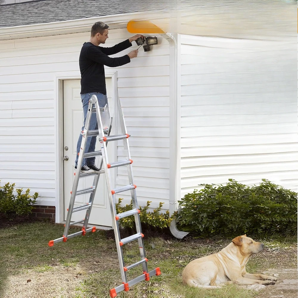 Removable Tool Tray with Stabilizer Bar, 330 lbs Weight Rating Telescoping Ladder for Household or Outdoor Work