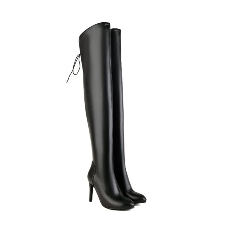 Women Over Knee High Boots Shiny Pointed oe 10CM High Heels Tall Boots Shoes Woman Lady Shoes Woman Plus Size 33 41 44 46