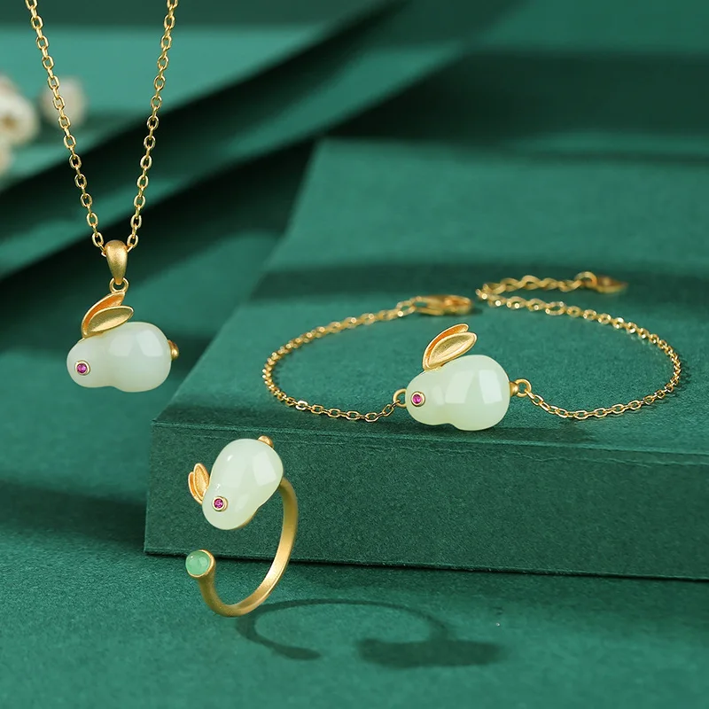 European 925 Silver Shining Zircon Star Moon Rabbit Plated Gold Necklace for Women's Birthday Party Gift