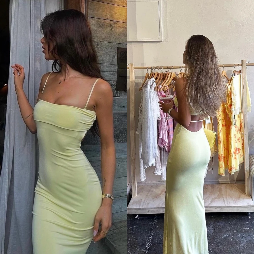 

Customized​Customized Graceful Square Collar Spaghetti Straps Evening Dress Delicate Backless Celebrity Gowns Classic Mermaid Pa