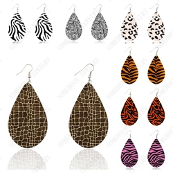 SOMEHOUR Vintage Animal Skin Print African Wooden Drop Earrings For Women Tiger Zebra Snake Leopard Pattern Teardrop Ear Dangle