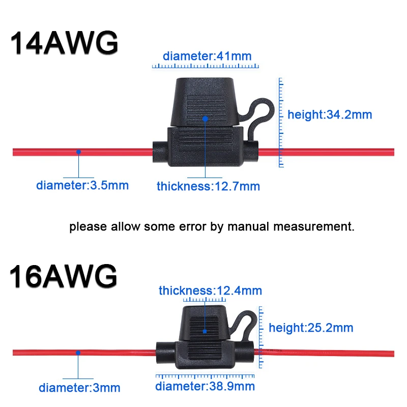 5pcs Waterproof Mini Small Medium Auto Fuse Holder 16/14/12/10AWG Car Blade Fuse wire cable 10A 20A 30A 50A fuse Power Socket