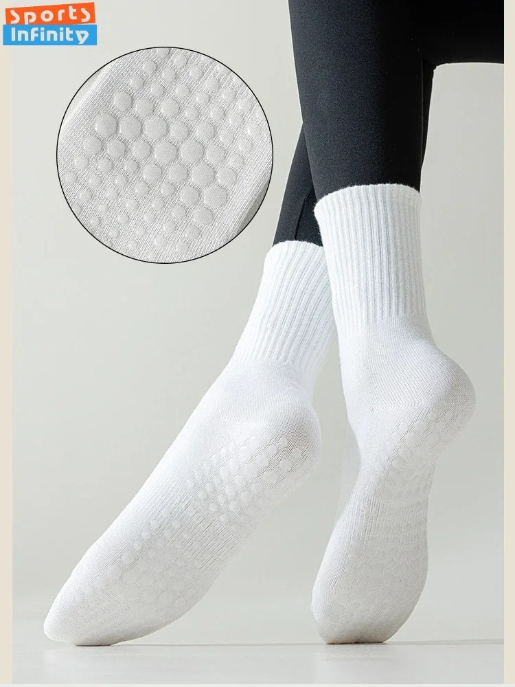 Chaussettes de yoga mi-mollet pour femmes, chaussettes d'entraînement de gymnastique, chaussettes de pilates professionnelles, chaussettes de danse d'intérieur, chaussettes de fitness, silicone non ald, mode