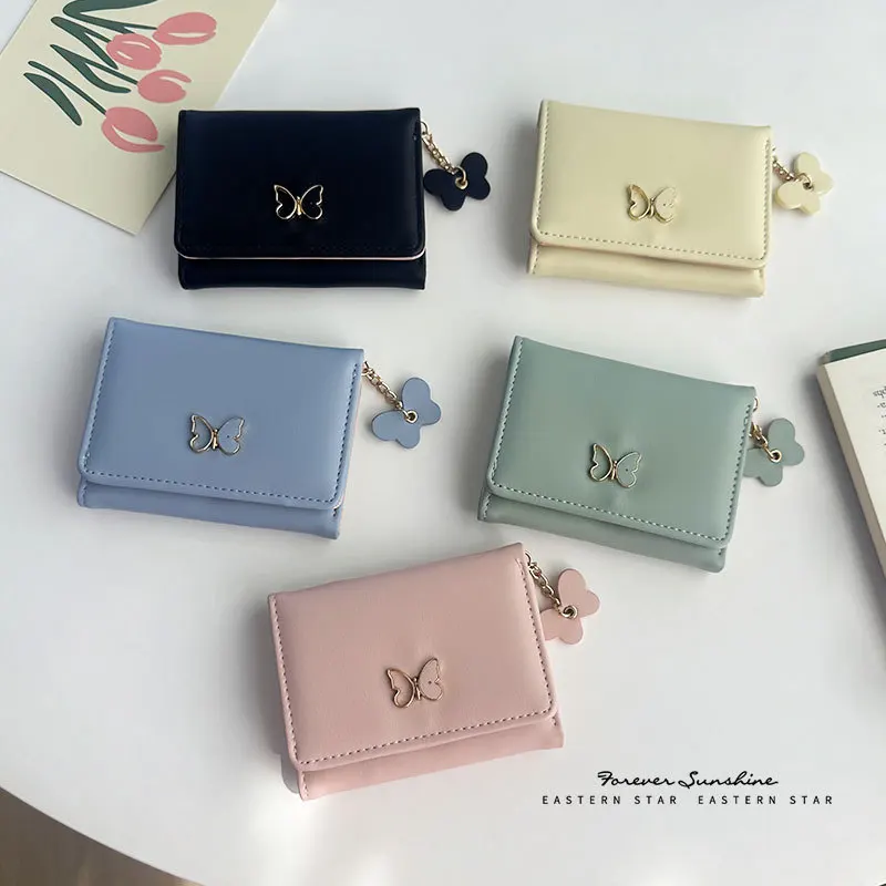 Women's Short Wallet 2024 New Small Fresh Bow Student Change Bag Card Bag Cute Wallet Small Leather Wallet