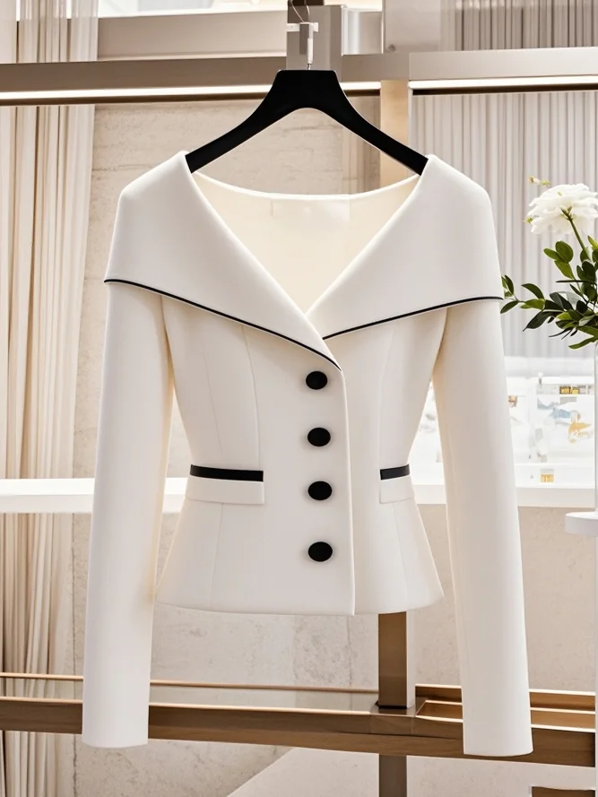 2024 Wiosna Jesień Nowa Szykowna Kurtka Casualowa Damska Odzież wierzchnia Moda Slim Wysokiej klasy Jednorzędowe Kurtki z Długim Rękawem