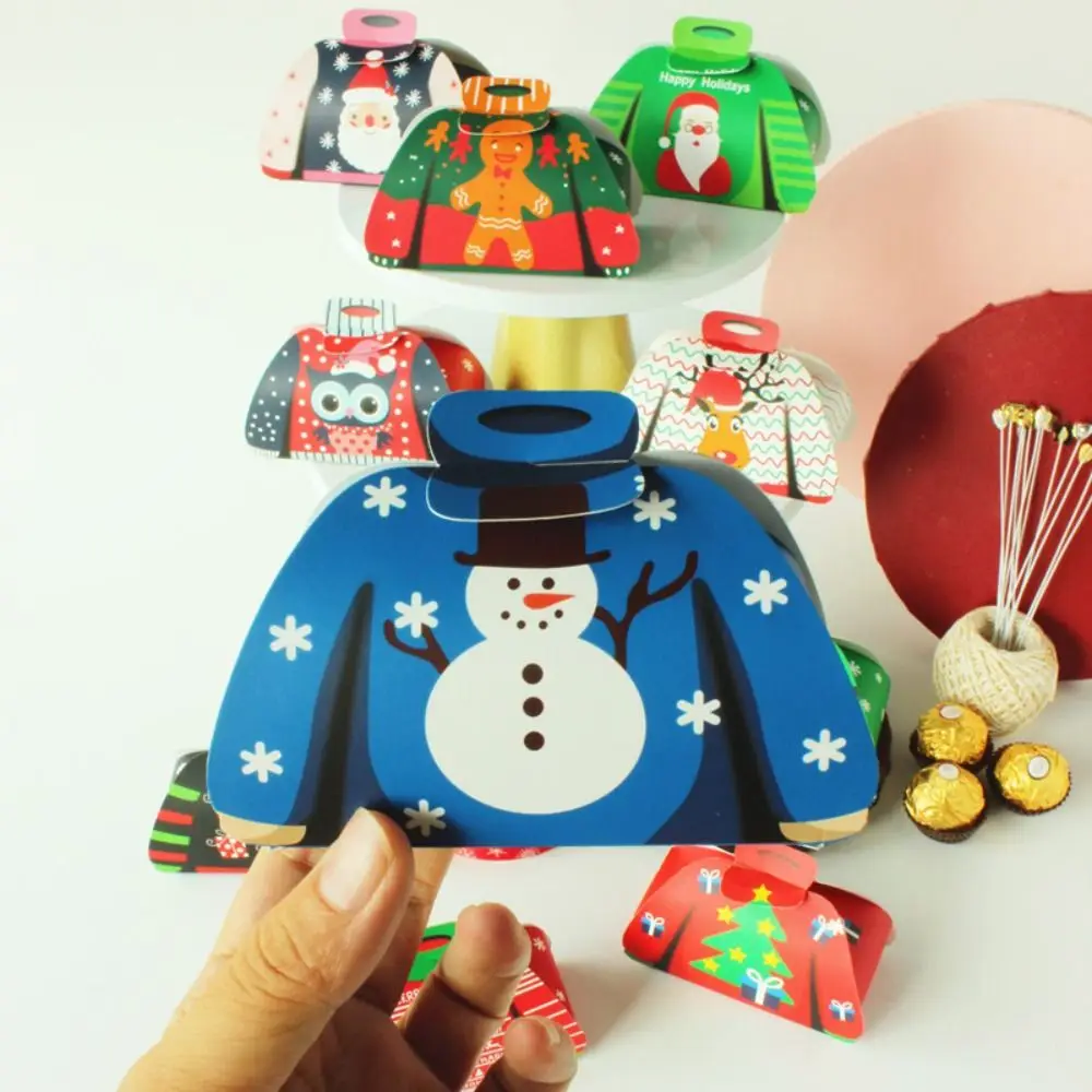 24PCS Paper Material Christmas Candy Box Assorted Design Foldable Box Gift Packaging Box Holiday Pattern Cartoon Sweater Box