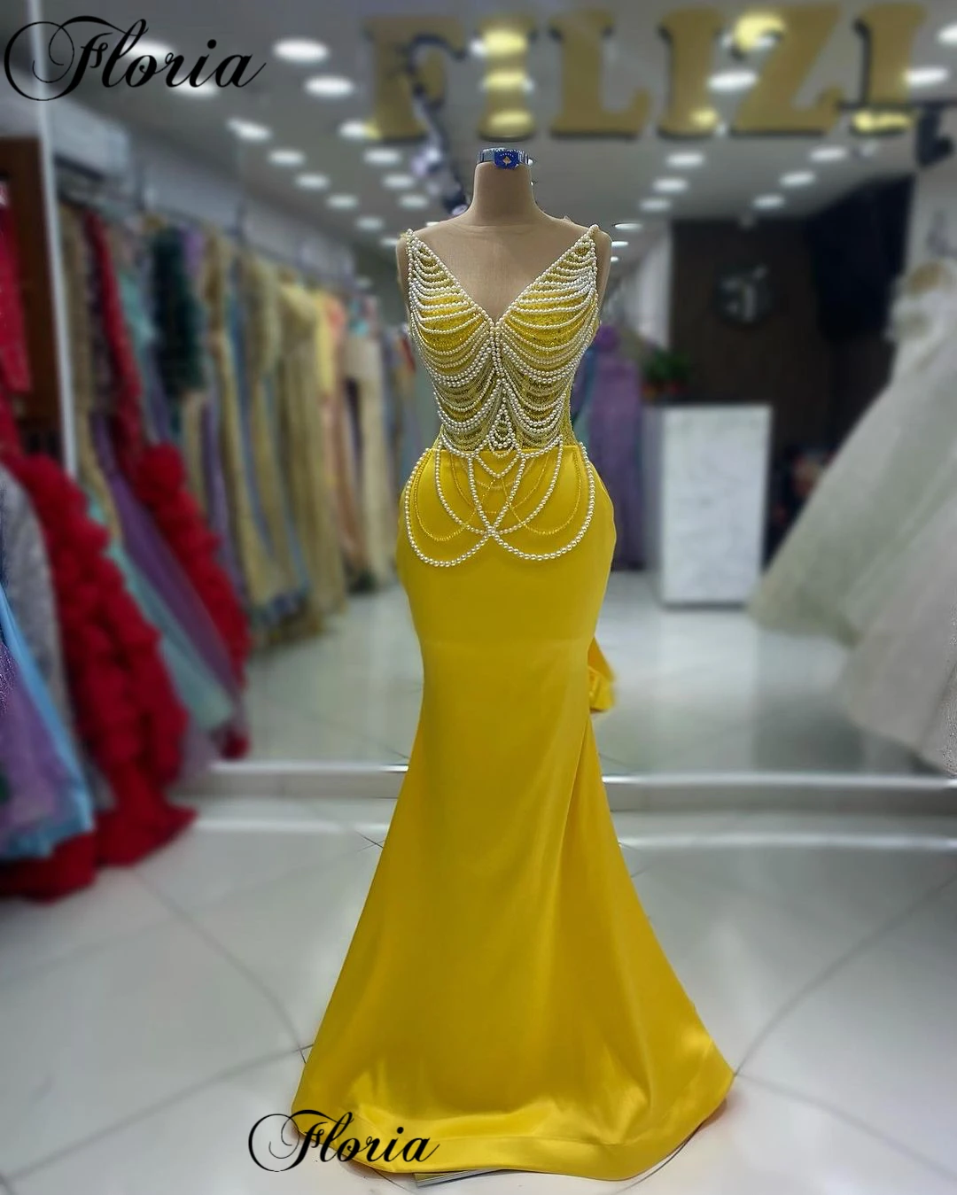 Robe de Rhjaune sexy avec perles pour femmes, robe de célébrité élégante, robe de cérémonie d'ouverture