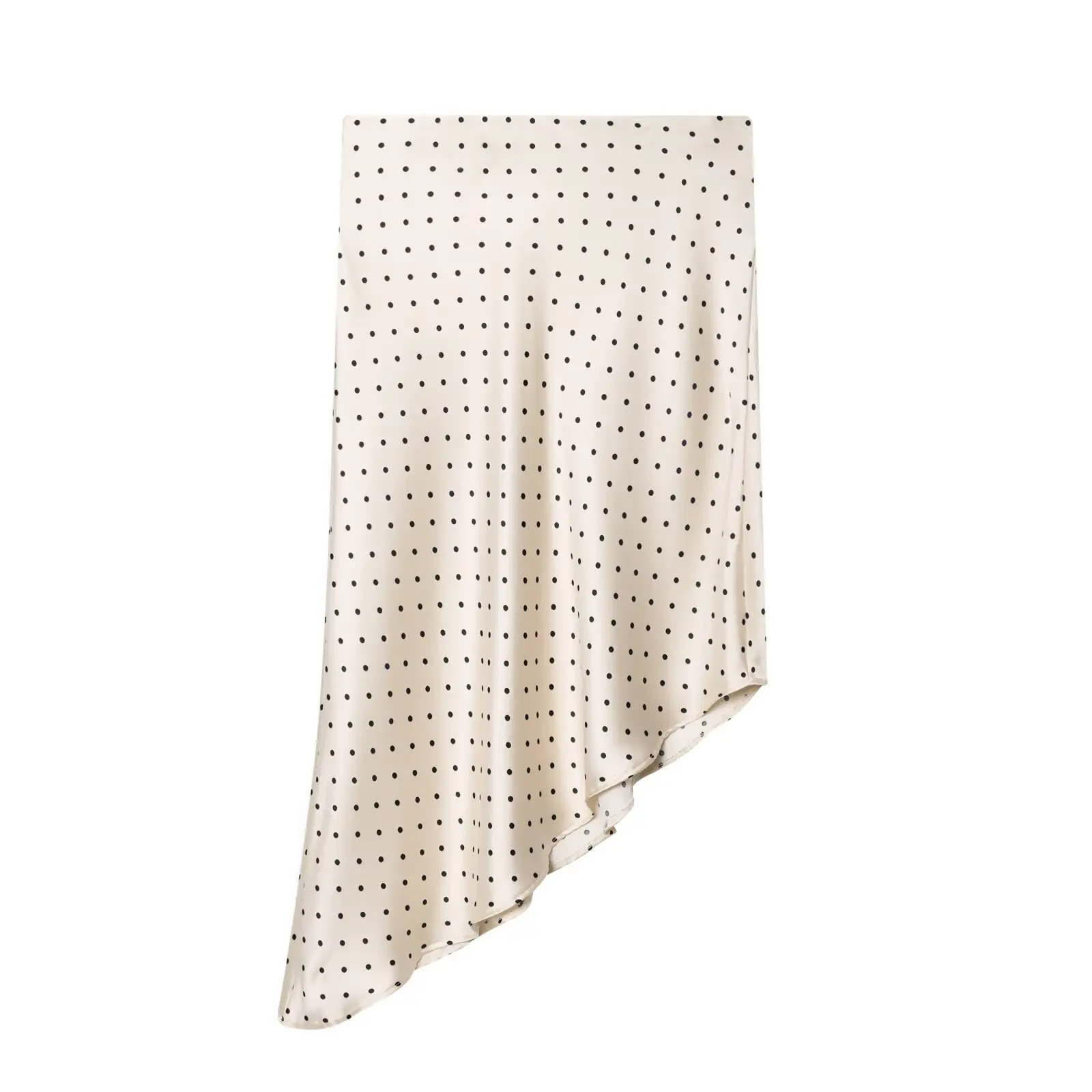 

Новые женские винтажные юбки миди из шелкового атласа в горошек с высокой талией, асимметричным подолом, бежевые, элегантные, шикарные, коллекция Весна-Лето 2026