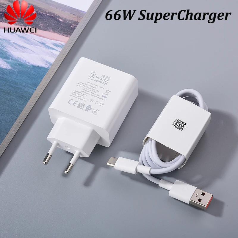 Original HUAWEI 66W Supercharge Fast Charger EU Travel Adapter 6A USB Type C Cable For HUAWEI P50 P40 P30 Mate 50 40 30 20 Pro