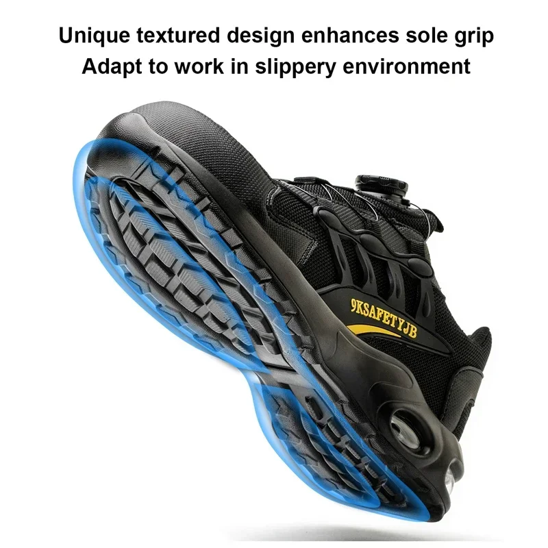 Men\'s Rotating Button Safety Shoes Steel Toe Work Sneakers Indestructible Shoes Puncture-Proof work Boots Air Cushion Men Boots