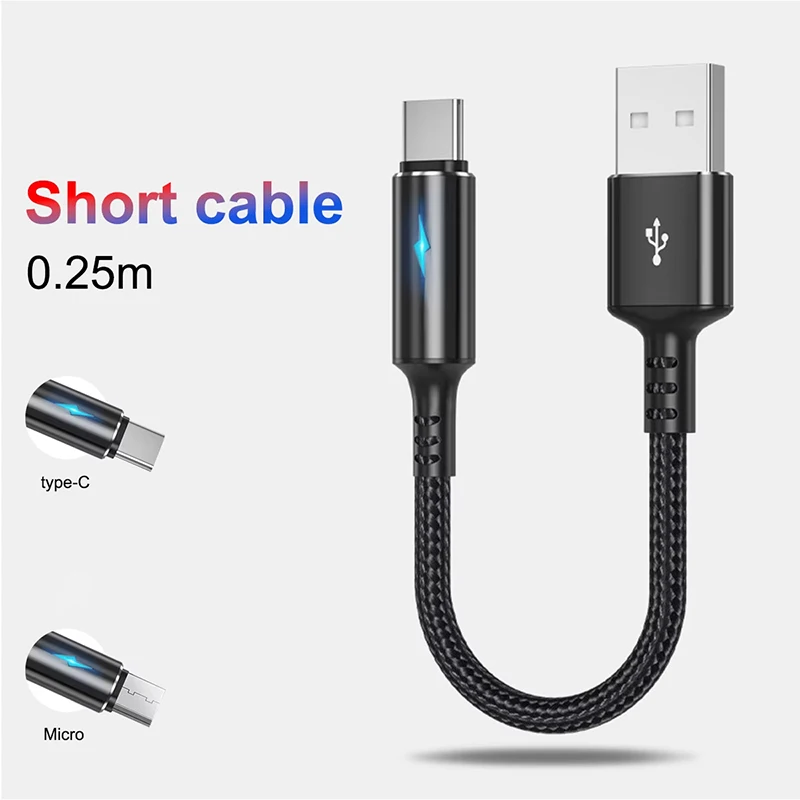 25cm Short Cable USB C Cable Type C Fast Charging Cable For Power Bank iPhone Android Huawei Samsung Micro Type C Fast Charger