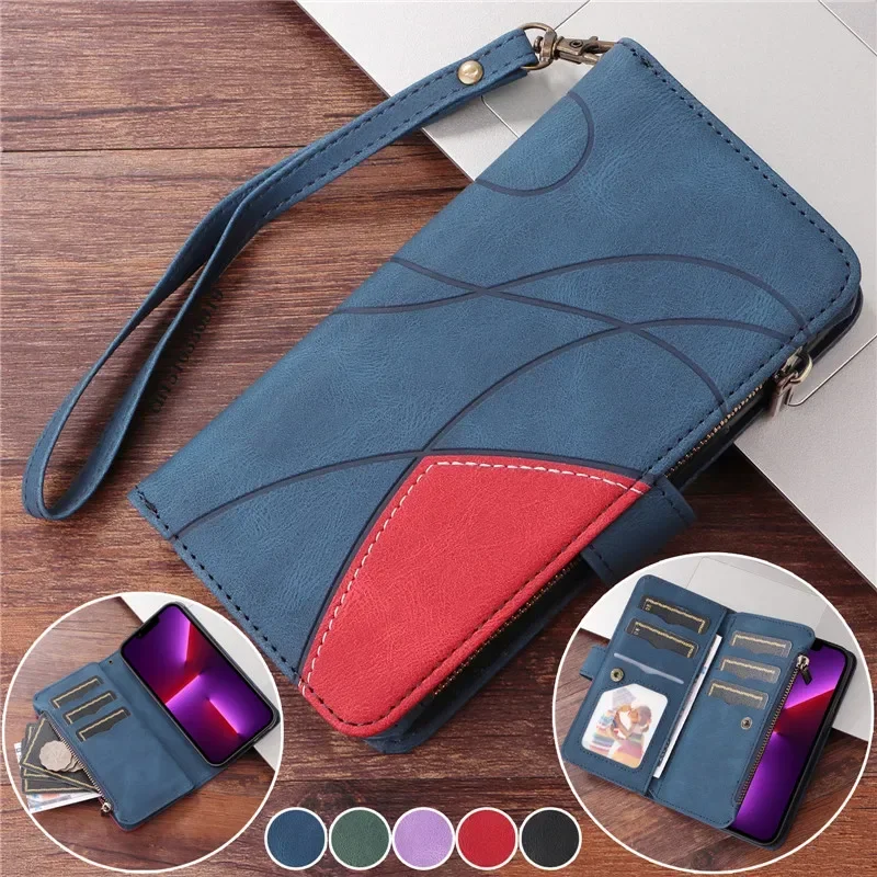 Skin feel Flip Leather Phone Case For Samsung Galaxy A55 A35 A15 A53 A22 A13 A23 A33 A52 A51 A71 Zipper Wallet Card Slot Cover