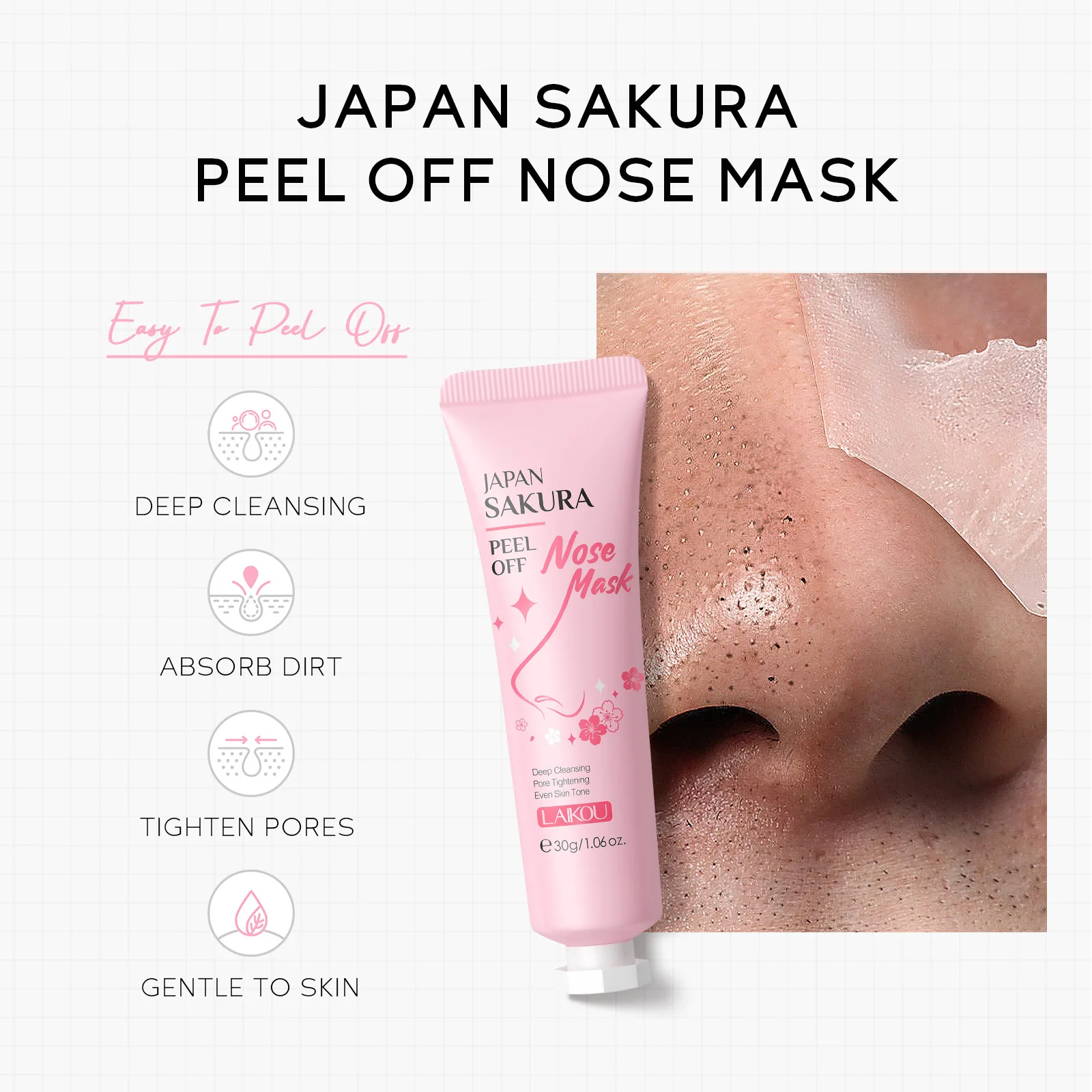 Sakura Peeling Nose Mask Deep Cleansing Oil-Control Shrink Pores Blackhead Removed Tear Off Mask Improve Roughness Skin Care