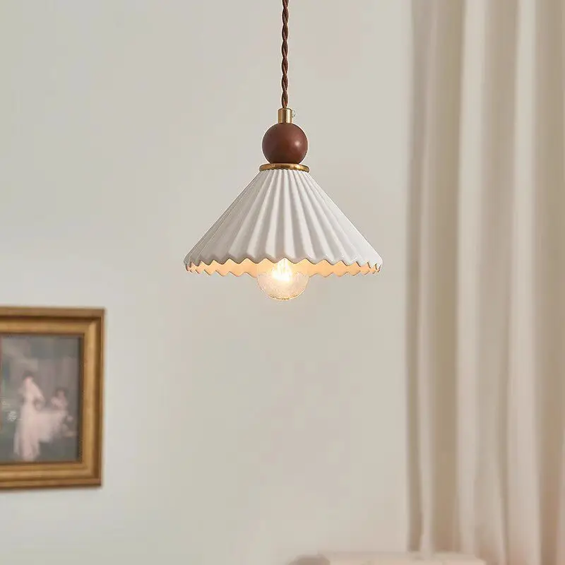 Japanese-style Retro Ceramic Pendant Light LED Hotel Bar Shop Homestay Living Room Bedroom Creative Pleated Lampshade Wall Lamps