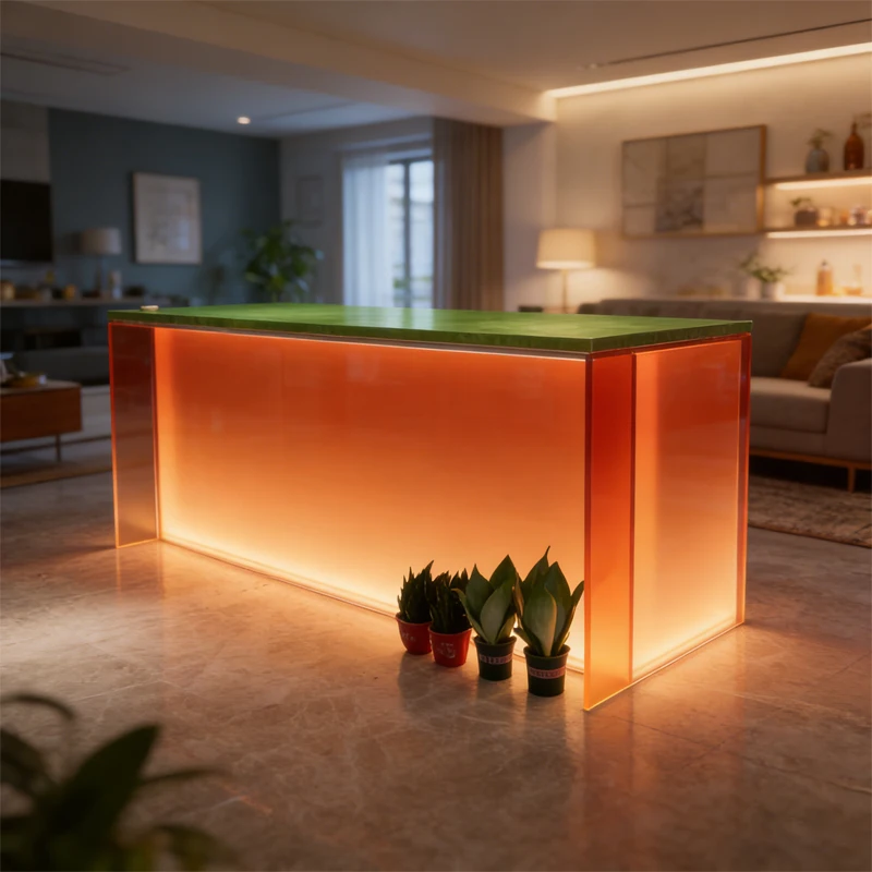 fb-High End Sanded Texture Color Fashionable Acrylic Bar Table Durable Acrylic Kitchen Side Table with LED Lighting