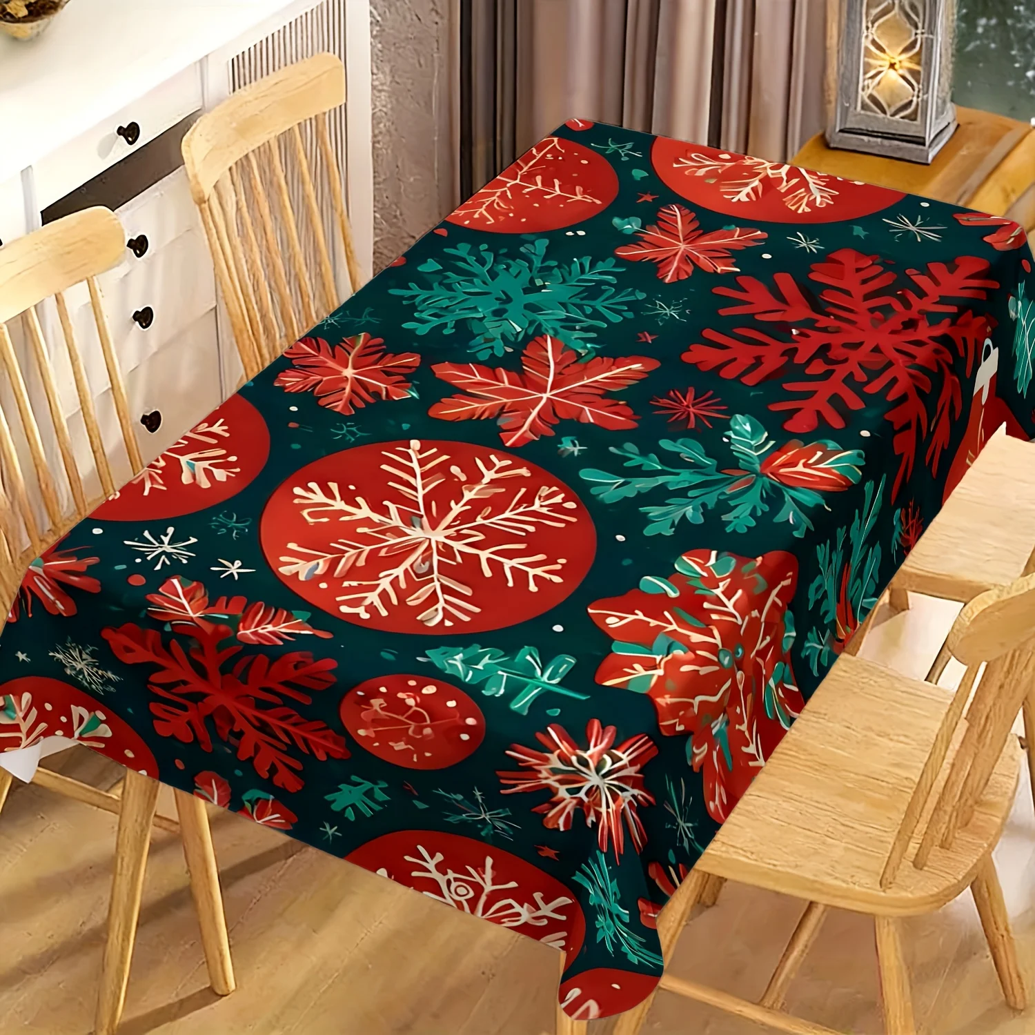 Vintage Snowflake Xmas Tablecloth, Soft Rectangular Washable Table Cover for Daily Dining & Family Holiday Gathering Decor