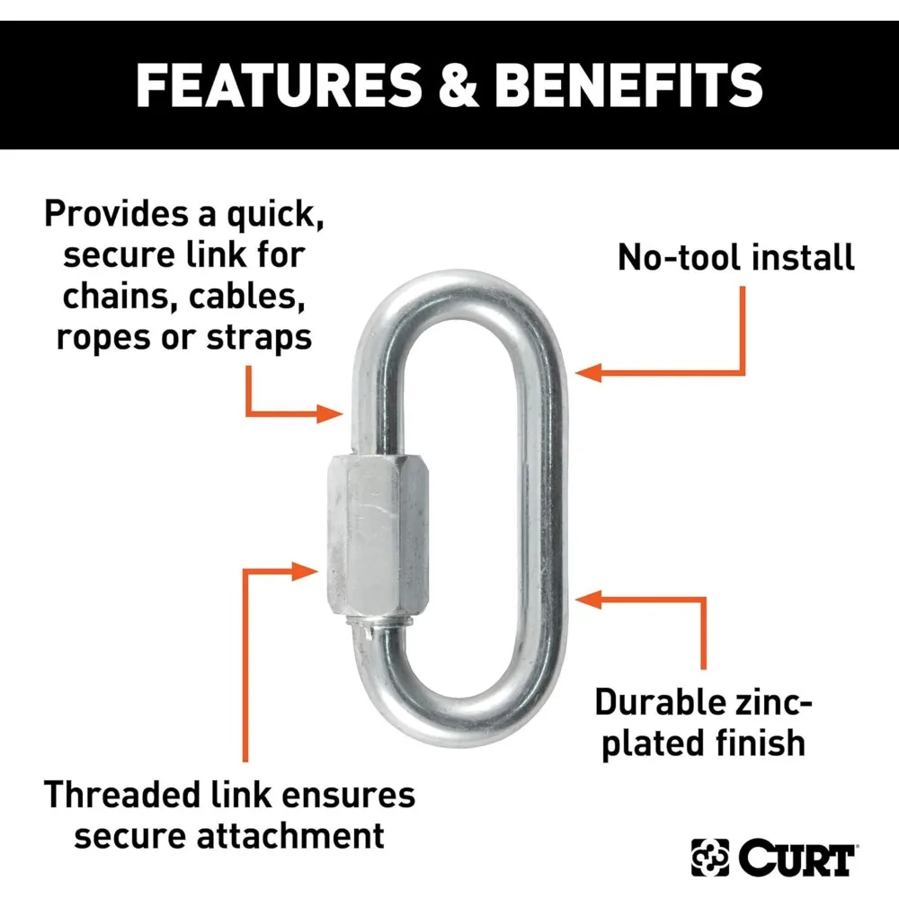 Clip de mosquetón con gancho de cadena de seguridad para remolque de alta resistencia, 5/16 pulgadas de diámetro, resistencia a la rotura de 8,800 libras