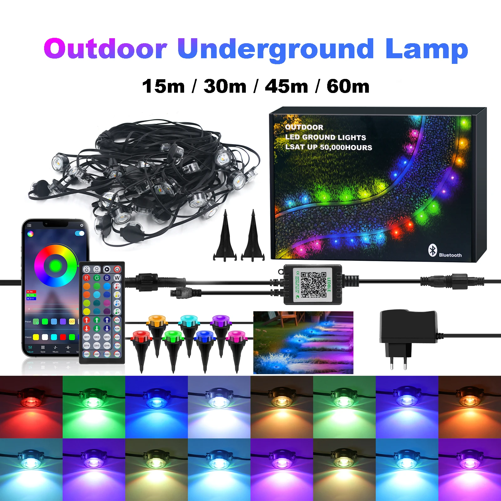 

24V IP68 Waterproof Outdoor Underground Lamp RGBCCT Remote App Control with Music Sync Color-changing Lawn Light For Garden Lamp
