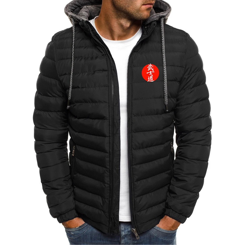 Japan Bushido The Men's Hooded Cotton Coat with Stripes is Suitable for Winter and Features Printed patterns Hoodies Jacket