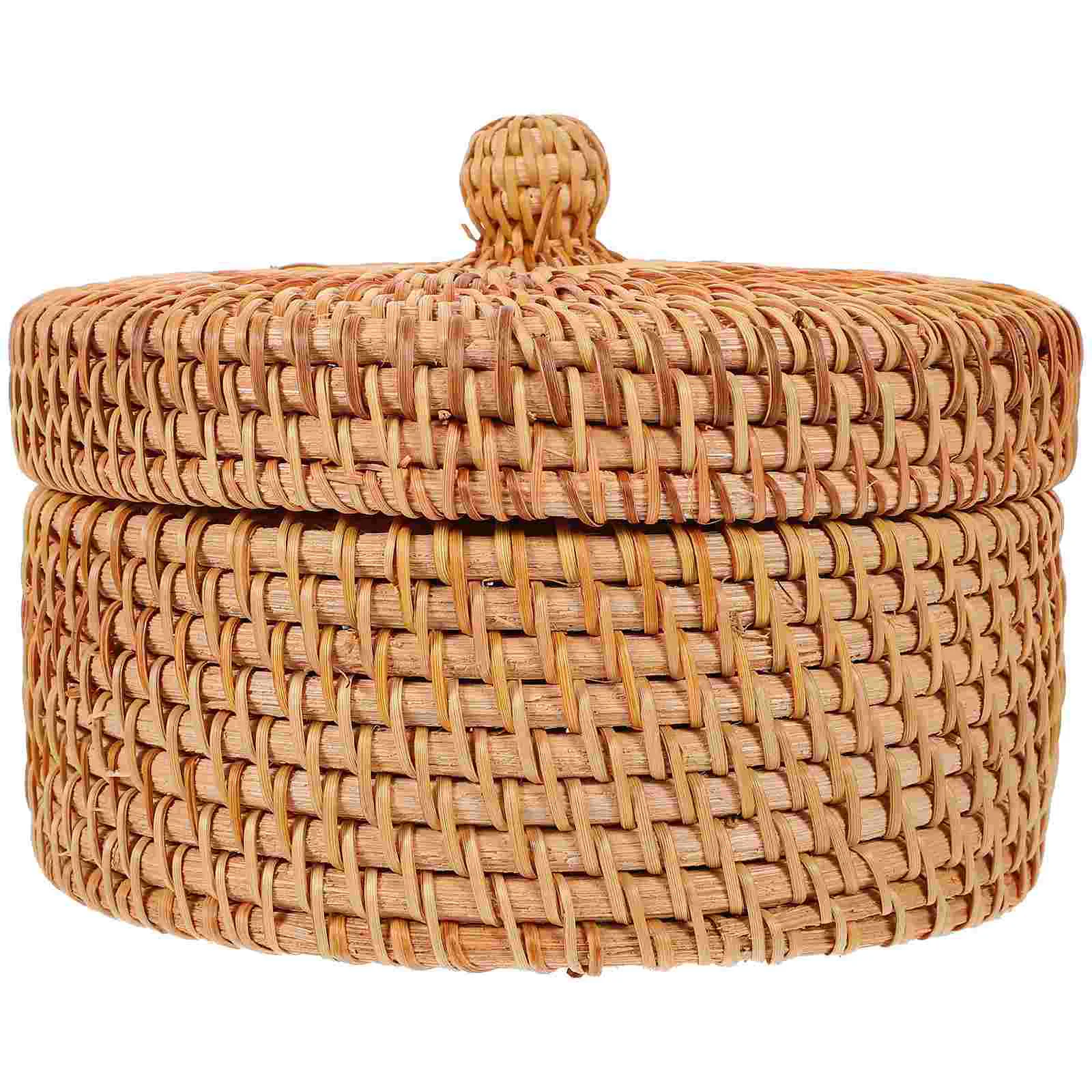 Handmade Storage Box Rattan Basket Picnic with Lid Snack Seagrass Baskets Organizer Woven Wicker