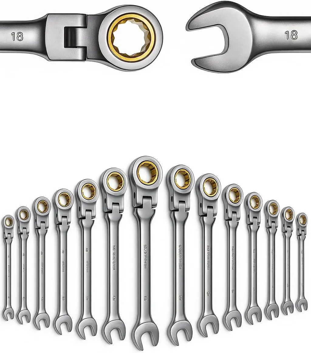 

Набор гаечных ключей с гибкой головкой, 16 предметов, метрические 6–24 мм, 72 зубца, сталь Cr-V, с сумкой-органайзером