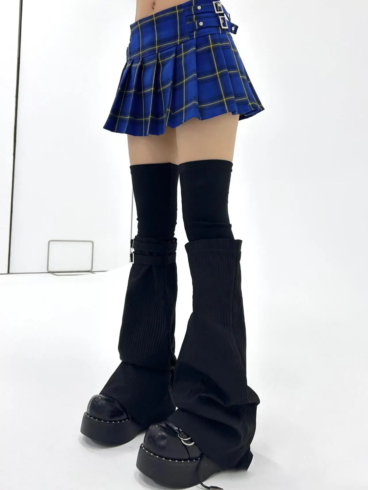 Calentadores de piernas negros originales japoneses para subcultura Y2K, calcetines de pierna ancha únicos de Lolita oscura para chica dulce y fresca