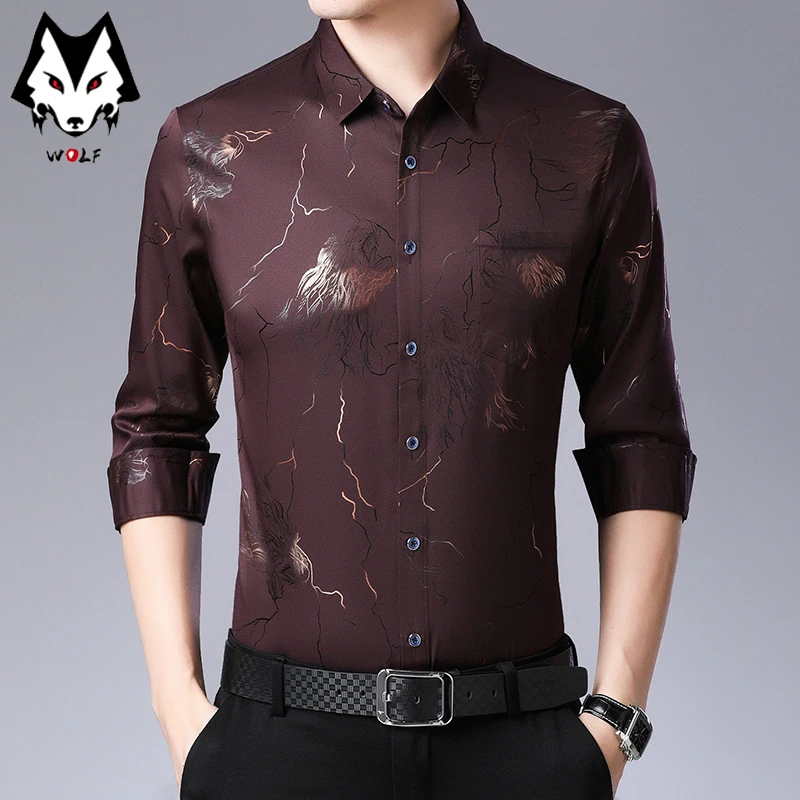 

New Men's Casual Printed Long Sleeved Lapel Shirt for Spring and Autumn Fashion Comfortable Wrinkle Free Top Without Ironing