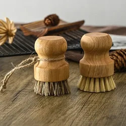 Bamboo Dish Scrub Brush Soap Dish Kitchen Wooden Scrubber Cleaning Brush for Washing Dish Cast Iron Pan Pot Kitchen Supplies