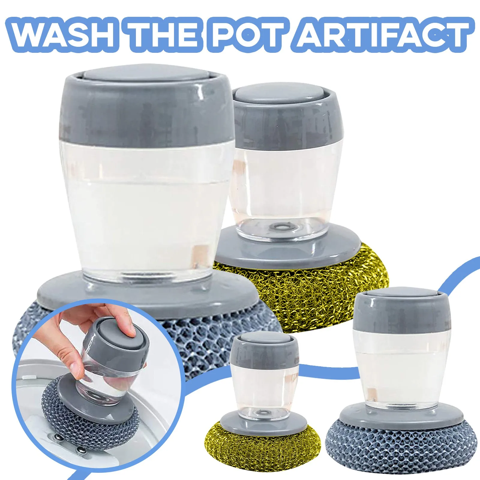 Multifunctional Pot Cleaning Brush Press Type Liquid Dispenser Dish Brush Steel Wool Brush For Pan Pot Kitchen Washing Gadget