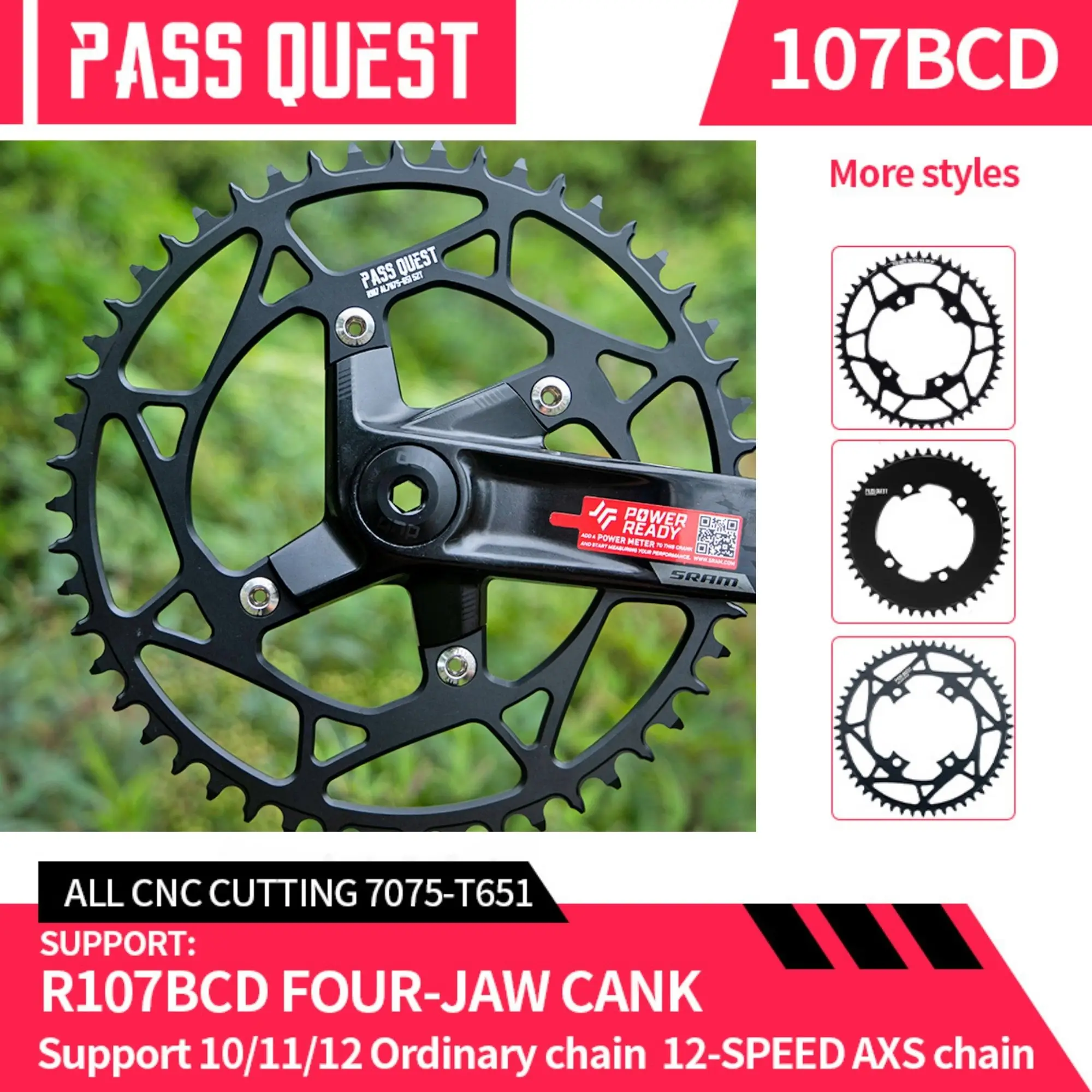 

PASS QUEST 107BCD Road Bike Chainring 36T-58T Oval Closed Disk Chainwheel ForSram Rival Crankset Support 12S AXS Chain CrownPart