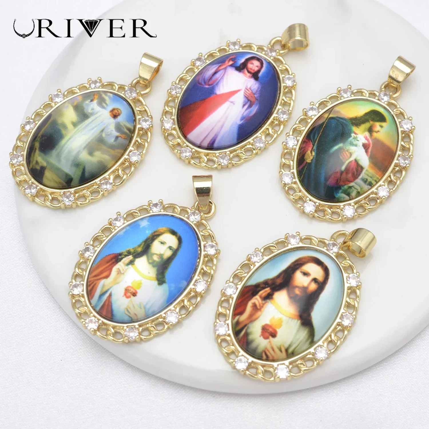 LJRIVER Jezus Foto Charms voor Sieraden Maken Accessoires Phnom Penh DIY Hanger Aartsengel St. Michael Jezus Religieuze Amulet