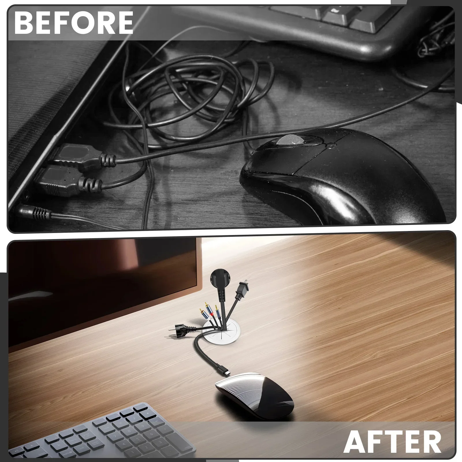 Сверло для кольцевой пилы 60 мм и 6 шт. Круглая крышка для отверстия для настольного кабеля, крышки для отверстий для стола, пластиковый шнур для стола, крышка для провода компьютера, втулки