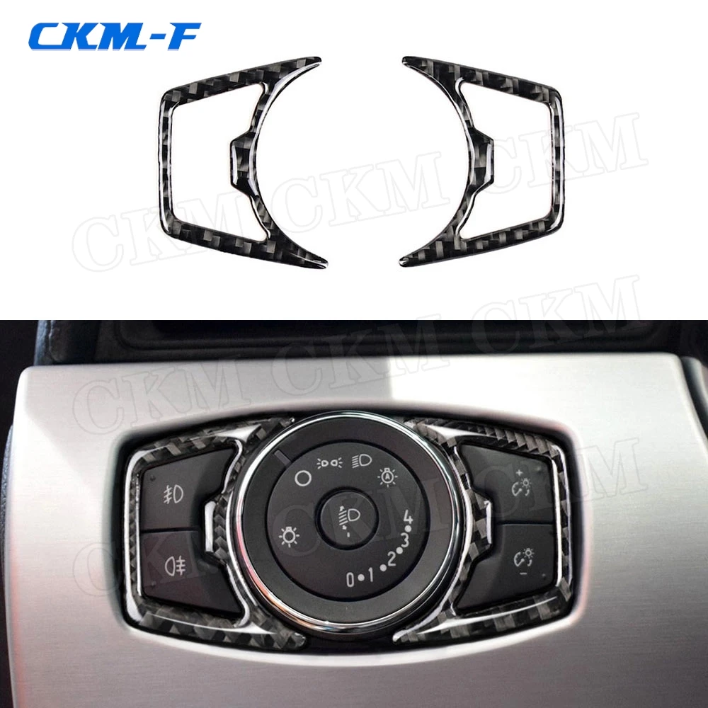 

2PCS Carbon Fiber Car headlight switch Trim Frame Cover Mouldings Stickers For Ford Mustang 2015 -2019