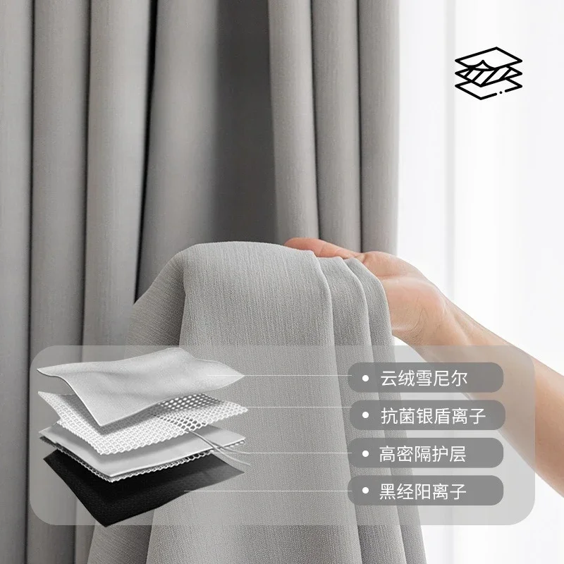

Chenille Full Blackout Curtain Cloth Bedroom High-level Shading Master Whole House Customized Curtain Finished Products Decor