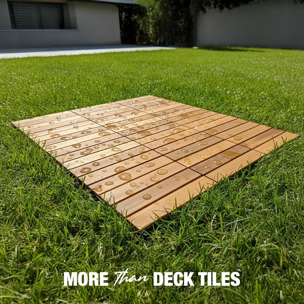 Acacia Wood Interlocking Deck Tiles, 9-Pack, 12x12 in, Waterproof, Easy Snap-Together, Covers 9 sq ft