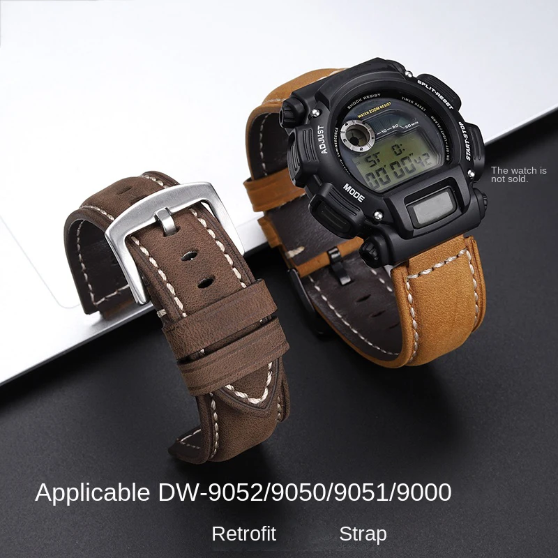 For Casio DW-9052 9050 9051 DW5600 GA2100 GM5600 series modified retro frosted cowhide strap bracelet 16mm men's watch band belt