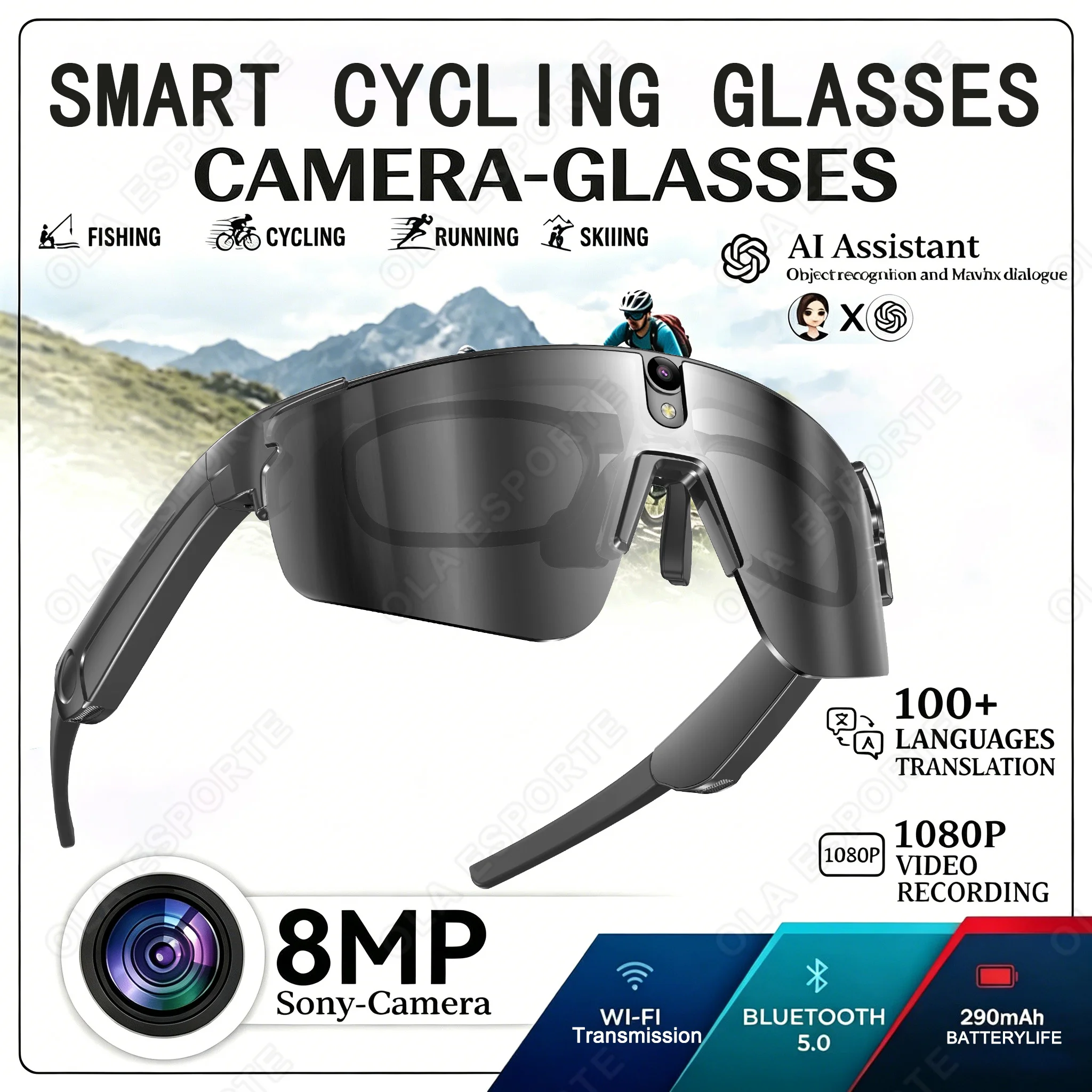 

Cycling AI Smart Glasses 4K HD 800W Camera Bluetooth Call Translation Anti-shake Sunglasses Men Women Waterproof Music glasses