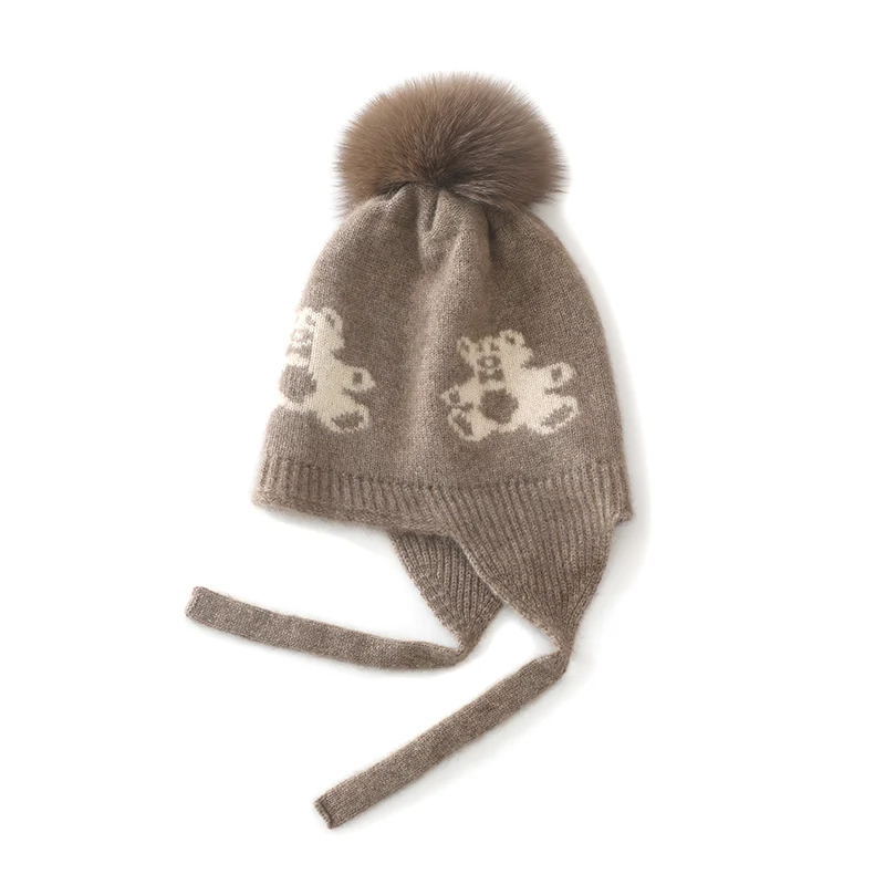 Pure wool knitted hats for parents and children, thick and warm hats, ear protection, serving, autumn and winter