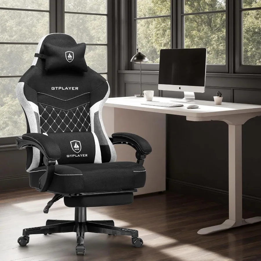 كرسي ألعاب GTPLAYER كرسي مكتب كمبيوتر من القماش مع وسادة زنبركية للجيب مريح للمكتب والألعاب كرسي ألعاب الفيديو wi