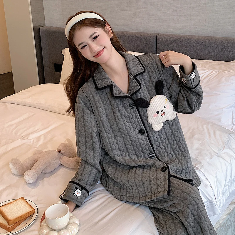 Autumn Winter Cotton Padded Maternity Nursing Sleepwear Sets Cartoon Loose Breastfeeding Pajamas For Pregnant Women Pregnancy