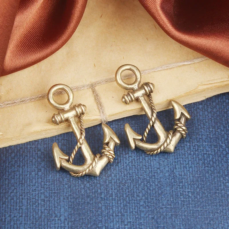 Retro Pure Copper Ship\'s Anchor Figurine Desktop Decor Ornaments Novelty Brass Gothic Pendant for Keychain DIY Accessories Gift