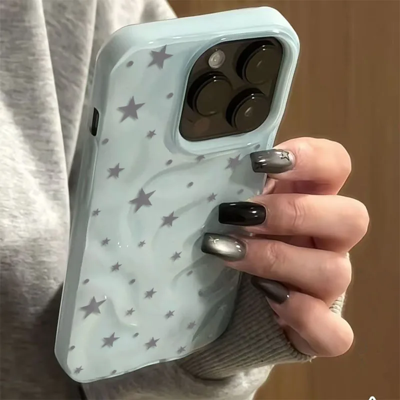 Minimalist Cute Star Wave Texture Phone Case for iPhone 18 Pro Max 17 Pro 16 Plus 15 14 13 12 11 Air Shockproof Soft Back Cover
