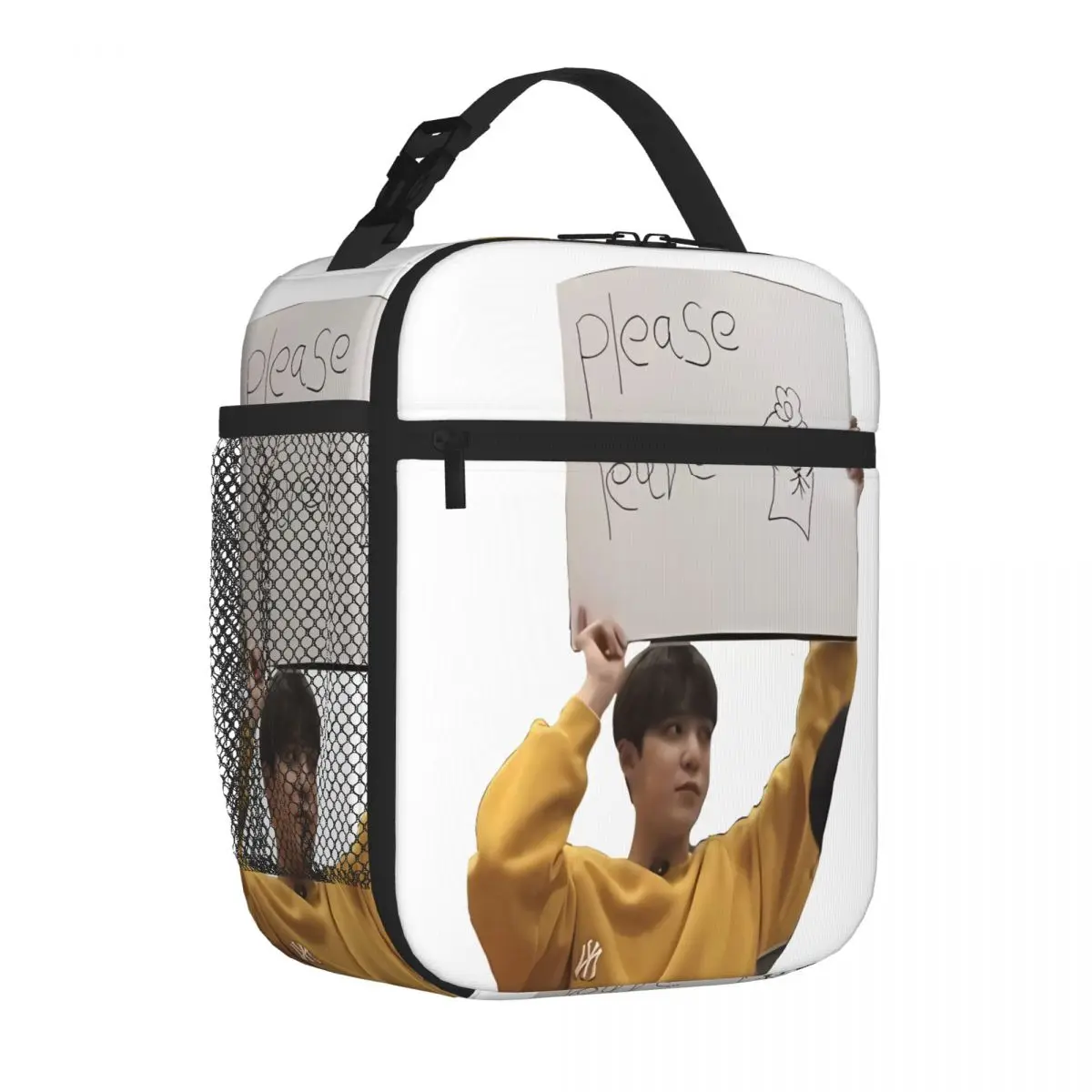 Bestselling Cute Ateez Yunho Brown Hair Please Leave Feminine Canvas Lunch Bag Open Air Meal Snack Bag