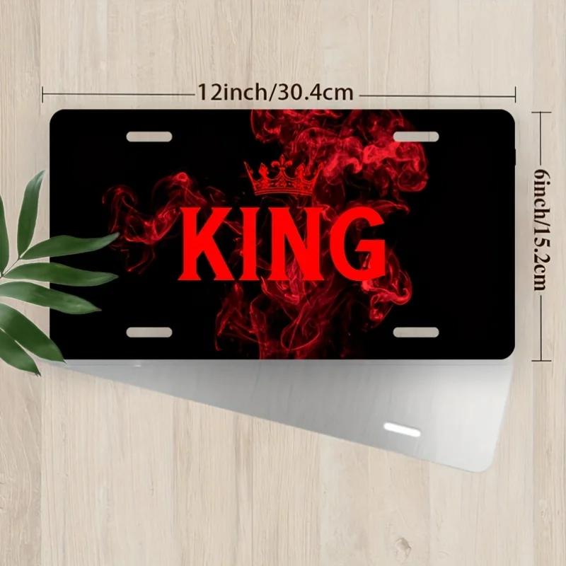 2D Flat, 2D Flat Decorative Plaque, 1 King Crown Red Design License Plate Cover, for Decorative Purposes Only - Matte Edges, 30.