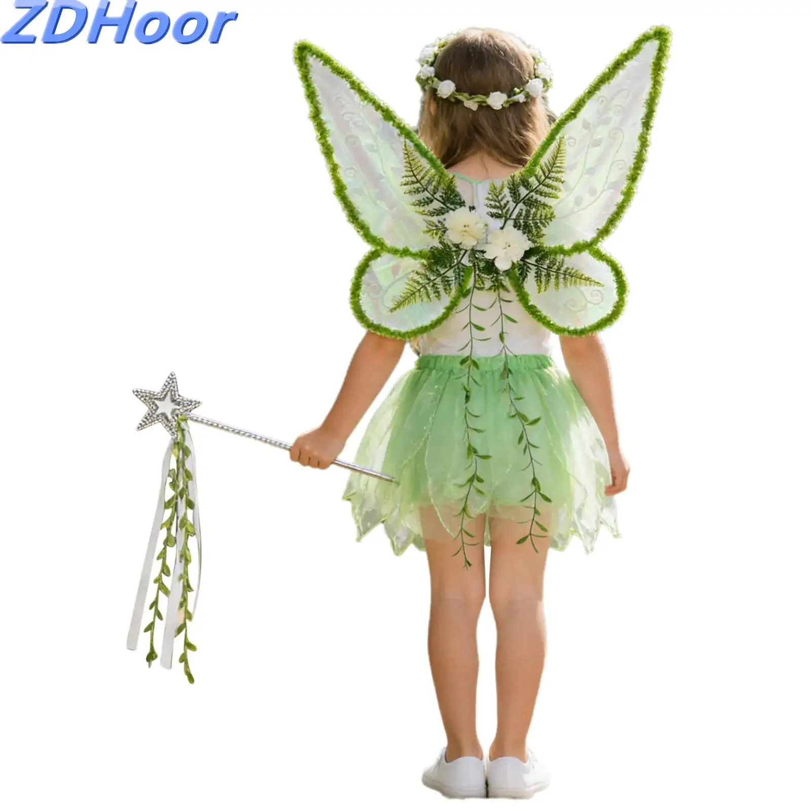 Kinderen Meisjes Glanzende Glitter Vlindervleugels Elastische Vleugels Vormige Fee Vleugels met Slinger En Fee Wand voor Halloween Cosplay
