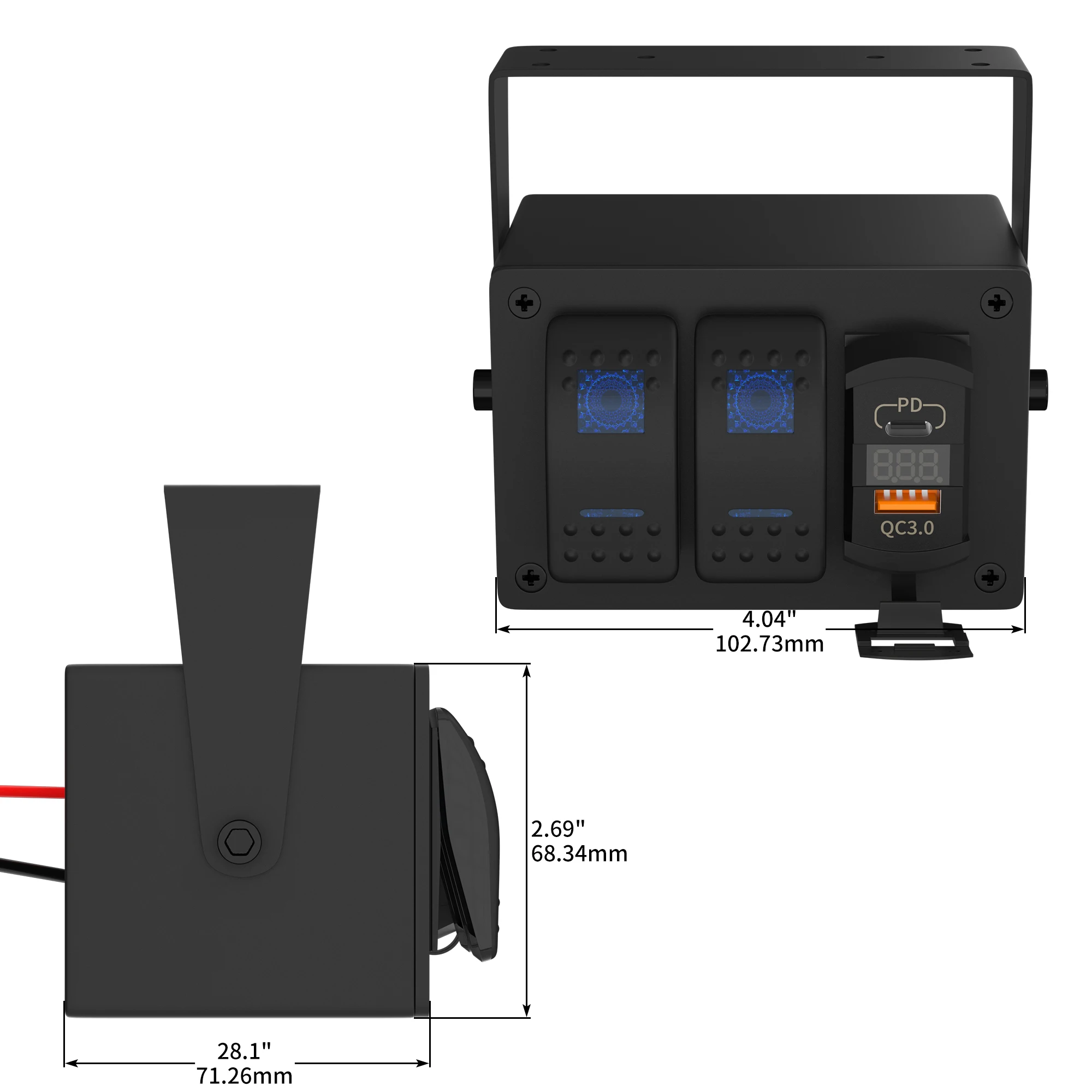 DaierTek 3 Gang Rocker Switch Box 12V SPST ON Off Waterproof Switch PD Type C and QC 3.0 USB Charger Voltmeter DIY Stickers