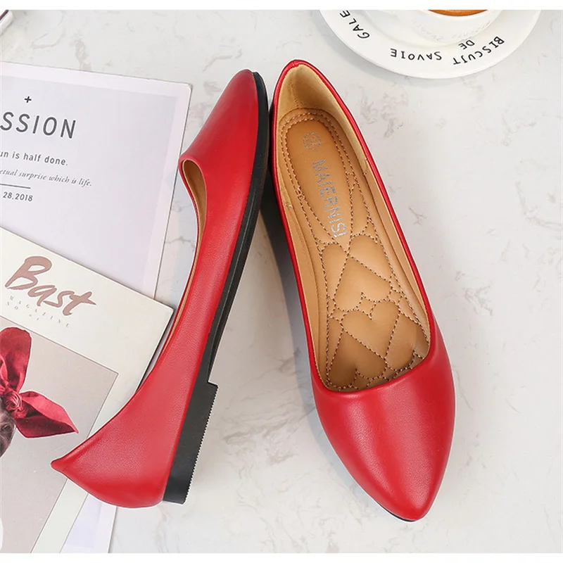 Women Flat Shoes Slip-on Pointed Toe Lady Loafers Plus Size 44 45 46 Shallow Single Low Heel Pregnant Woman Flats Zapatos Mujer